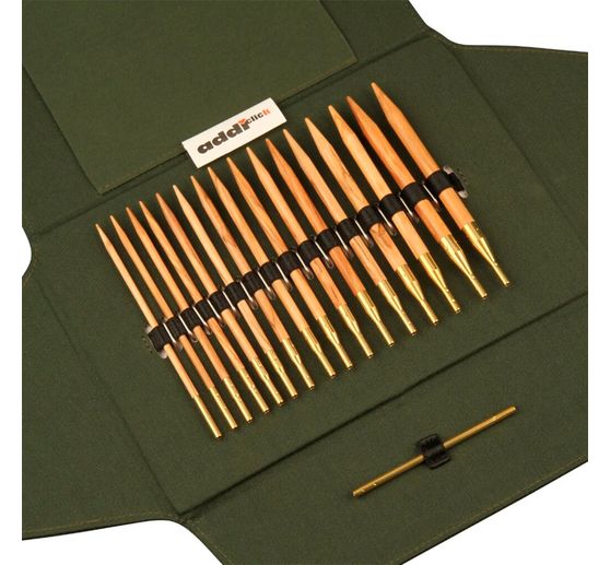 Etui addiClick avec aiguilles circulaires en bois d&rsquo;olivier 