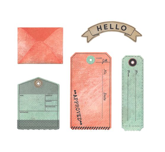 Sizzix Framelits Punching template and Clear Stamps "Tag It by 49 & Market"