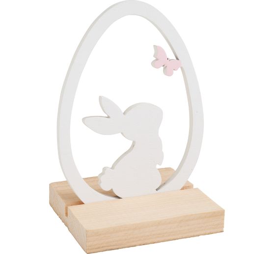 D&eacute;coration en bois &laquo; &OElig;uf avec lapin sur socle &raquo;