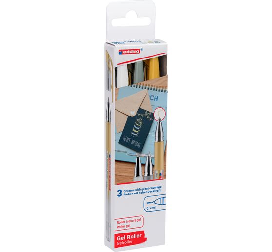 Rollers &agrave; encre gel m&eacute;tallis&eacute;e edding 2185, set de 3