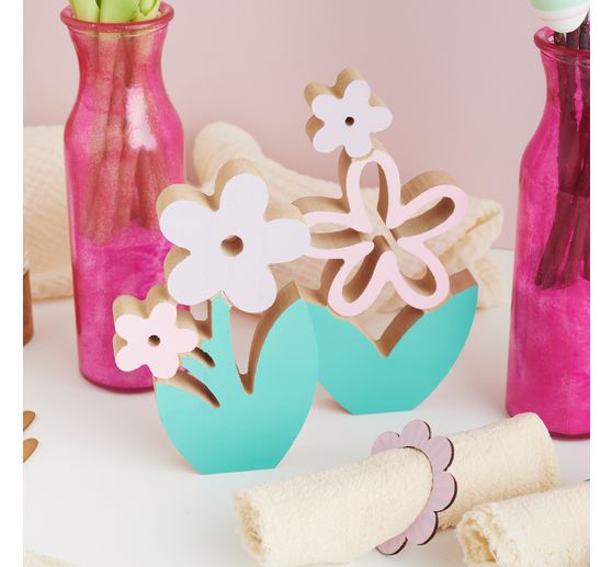 Fleurs en bois VBS, set de 2
