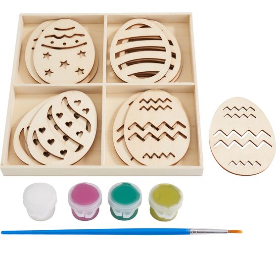 VBS Wooden motifs "Eggs" with paint and brush