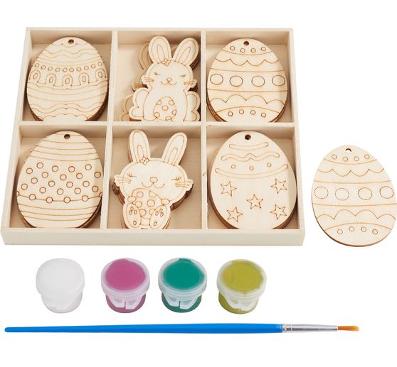 Motifs en bois VBS &laquo; P&acirc;ques &raquo; avec peinture et pinceau