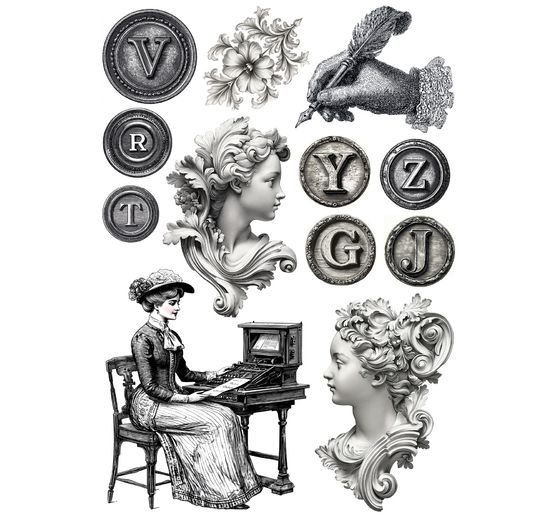 Motif straw silk assortment "Typographic", set of 8