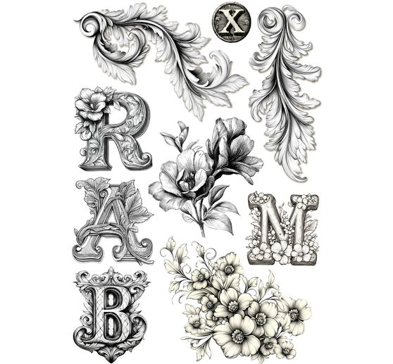 Motif straw silk assortment "Typographic", set of 8