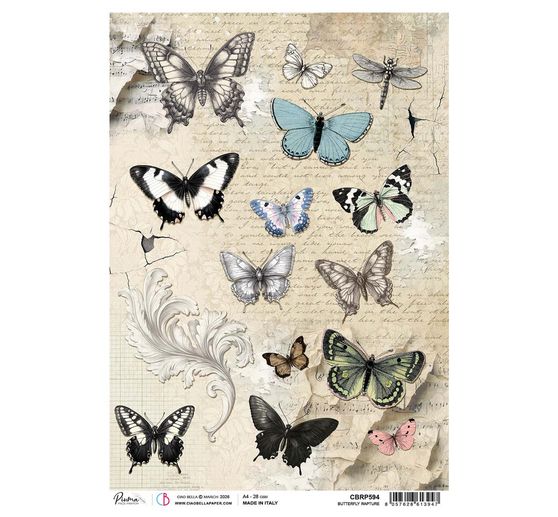 Motif straw silk "Typographic - Butterfly"