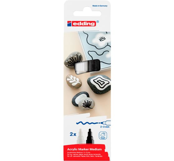 Marqueurs acryliques &laquo; edding 5100 Acrylic - Noir/Blanc &raquo;, Moyen, set de 2