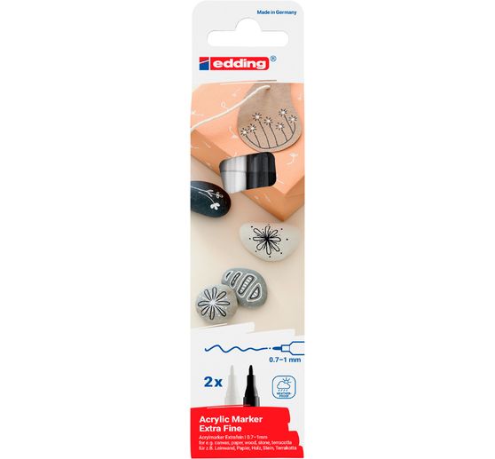 Marqueurs acryliques &laquo; edding 5300 Acrylic - Noir/Blanc &raquo;, Extra fin, set de 2