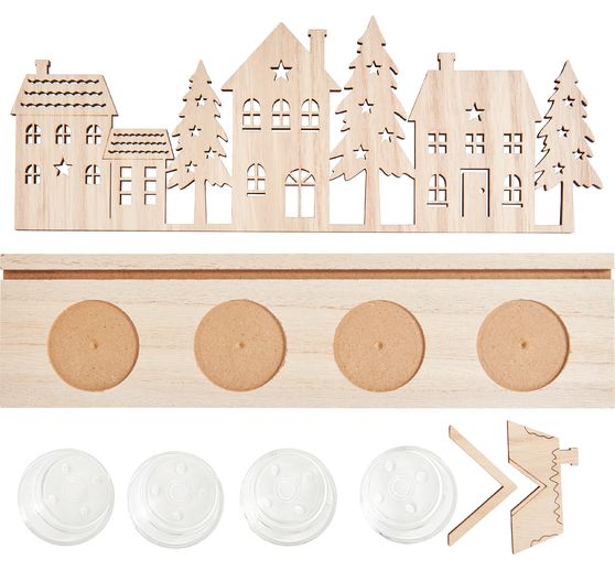 Bougeoir pour bougies chauffe-plat VBS &laquo; Maisons et sapins &raquo;