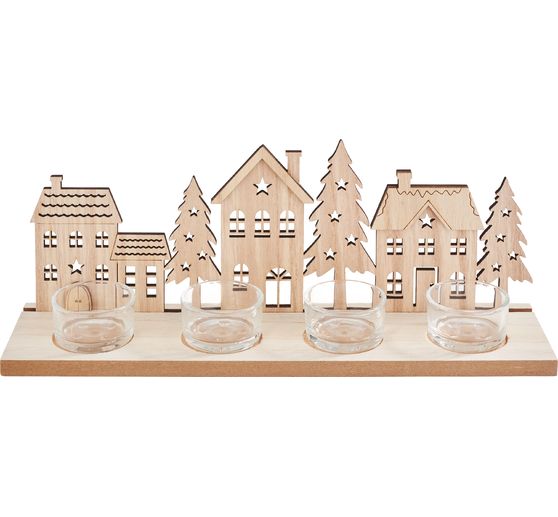 Bougeoir pour bougies chauffe-plat VBS &laquo; Maisons et sapins &raquo;