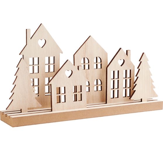 D&eacute;coration &agrave; embo&icirc;ter en bois VBS &laquo; Village avec sapins &raquo;