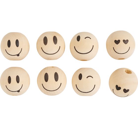 T&ecirc;tes en bois &laquo; Smile &raquo;, &Oslash; 2,5 cm, ensemble de 8
