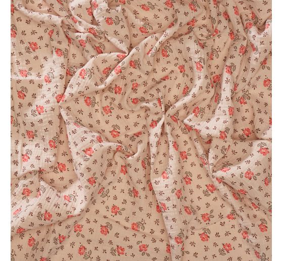 Tissu mousseline en coton au m&egrave;tre &laquo; Roses &raquo;