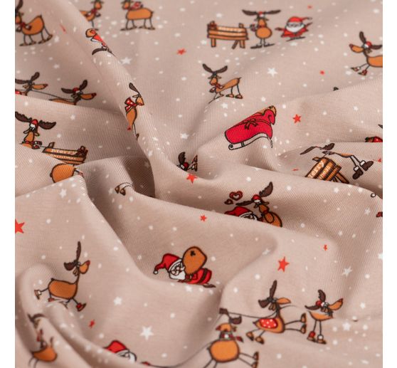 Tissu jersey au m&egrave;tre &laquo; Santa et Rudolf &raquo;