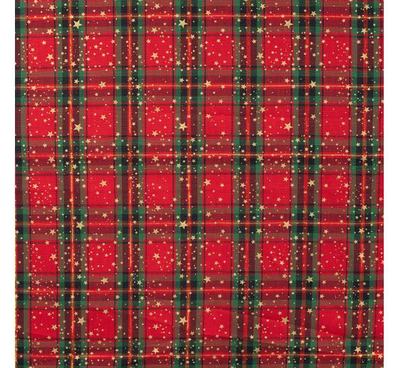 Cotton poplin fabric hot foil "Tartan with stars"