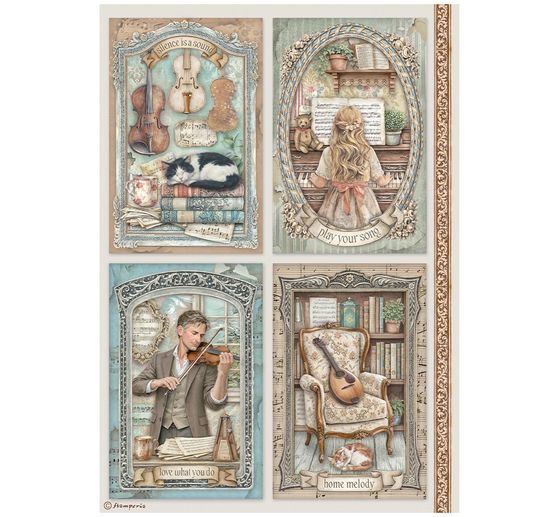 Assortiment de soies de paille &agrave; motifs Stamperia &laquo; Symphony &raquo;, DIN A4, set de 6 pi&egrave;ces
