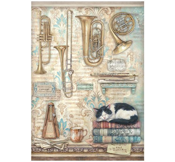 Assortiment de soies de paille &agrave; motifs Stamperia &laquo; Symphony &raquo;, DIN A4, set de 6 pi&egrave;ces
