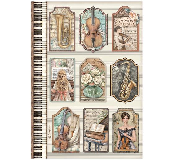 Assortiment de soies de paille &agrave; motifs Stamperia &laquo; Symphony &raquo;, DIN A4, set de 6 pi&egrave;ces