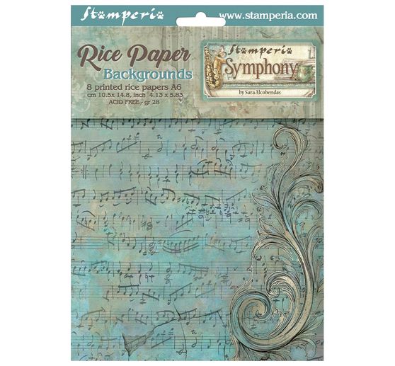 Soie de paille &agrave; motifs backgrounds Stamperia &laquo; Symphony &raquo;, DIN A6, set de 8 pi&egrave;ces
