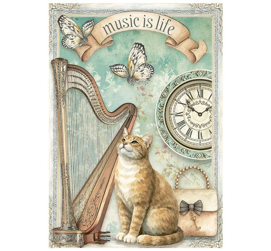 Assortiment de soies de paille &agrave; motifs Stamperia &laquo; Symphony &raquo;, DIN A6, set de 8 pi&egrave;ces