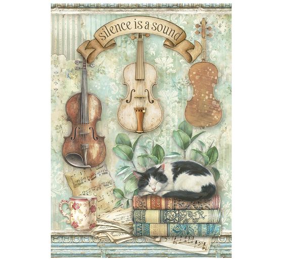Assortiment de soies de paille &agrave; motifs Stamperia &laquo; Symphony &raquo;, DIN A6, set de 8 pi&egrave;ces