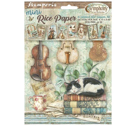 Assortiment de soies de paille &agrave; motifs Stamperia &laquo; Symphony &raquo;, DIN A6, set de 8 pi&egrave;ces