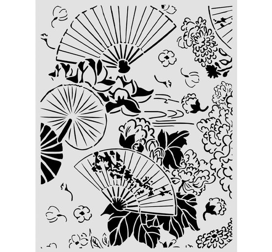 Pochoir Stamperia &laquo; Oriental Garden - Fans &raquo;, 20 x 25 cm