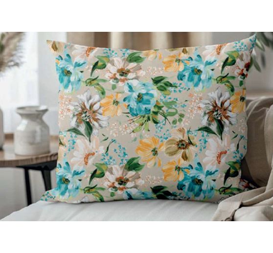 Tissu d&eacute;co imprim&eacute; aspect lin au m&egrave;tre &laquo; Rosaura Azur &raquo;
