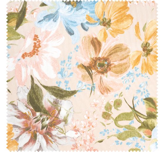 Tissu d&eacute;co imprim&eacute; aspect lin au m&egrave;tre &laquo; Rosaura Azur &raquo;