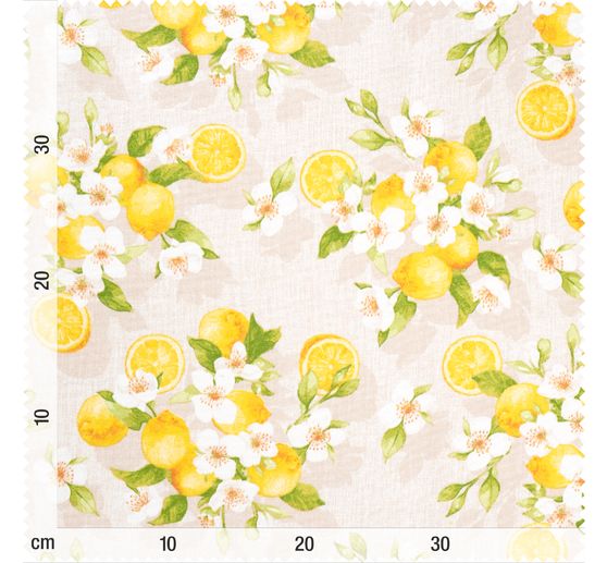 Tissu d&eacute;co imprim&eacute; aspect lin au m&egrave;tre &laquo; Fleur de citronnier &raquo;