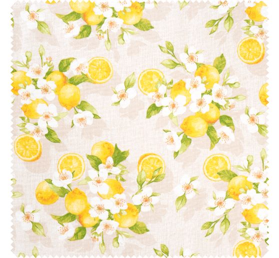 Tissu d&eacute;co imprim&eacute; aspect lin au m&egrave;tre &laquo; Fleur de citronnier &raquo;