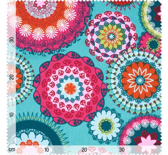 Tissu d&eacute;co imprim&eacute; aspect lin au m&egrave;tre &laquo; Mandala Multicolor &raquo;