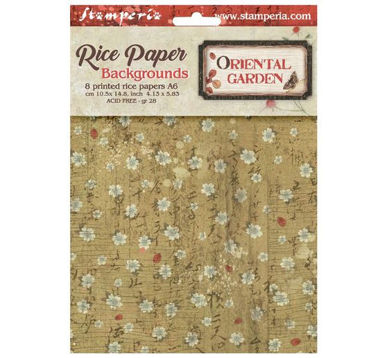 Soie de paille &agrave; motifs backgrounds Stamperia &laquo; Oriental Garden &raquo;, DIN A6, set de 8 pi&egrave;ces
