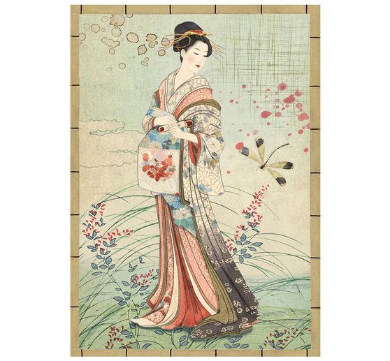 Assortiment de soies de paille &agrave; motifs Stamperia &laquo; Oriental Garden &raquo;, DIN A6, set de 8 pi&egrave;ces