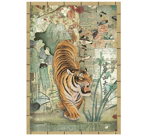 Assortiment de soies de paille &agrave; motifs Stamperia &laquo; Oriental Garden &raquo;, DIN A6, set de 8 pi&egrave;ces