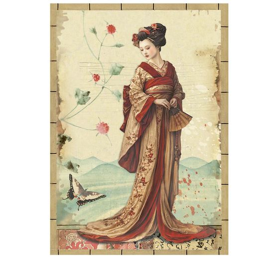Assortiment de soies de paille &agrave; motifs Stamperia &laquo; Oriental Garden &raquo;, DIN A6, set de 8 pi&egrave;ces
