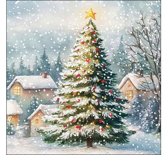 Serviette &laquo; Sapin de No&euml;l dans la neige &raquo;