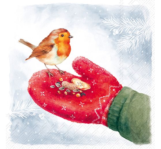 Serviette &laquo; Feeding Robin &raquo;