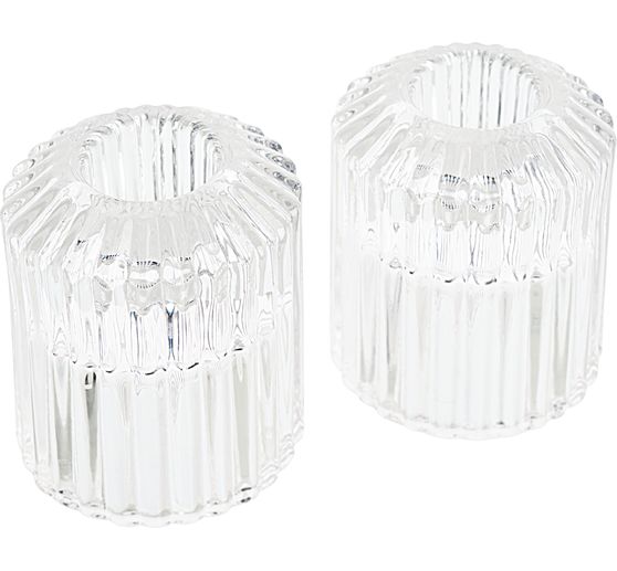 Bougeoir en verre pour bougie et bougie chauffe-plat, rainur&eacute; VBS, r&eacute;versible, 2 pc.