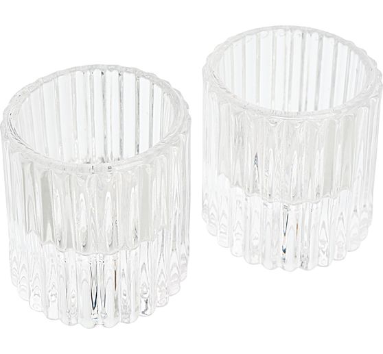 Bougeoir en verre pour bougie et bougie chauffe-plat, rainur&eacute; VBS, r&eacute;versible, 2 pc.
