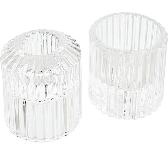 Bougeoir en verre pour bougie et bougie chauffe-plat, rainur&eacute; VBS, r&eacute;versible, 2 pc.