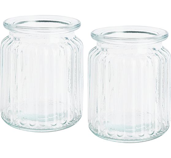VBS Glass hurricane vase "Grooves", 2 pcs.