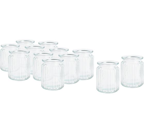 VBS XXL Glass hurricane vase "Grooves", 12 pcs.