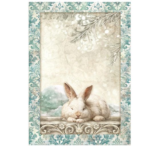Stamperia Motif straw silk assortment "White Christmas", DIN A6, set of 8