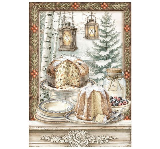 Stamperia Motif straw silk assortment "White Christmas", DIN A6, set of 8
