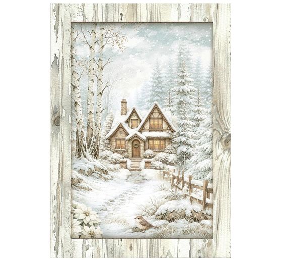 Stamperia Motif straw silk assortment "White Christmas", DIN A6, set of 8