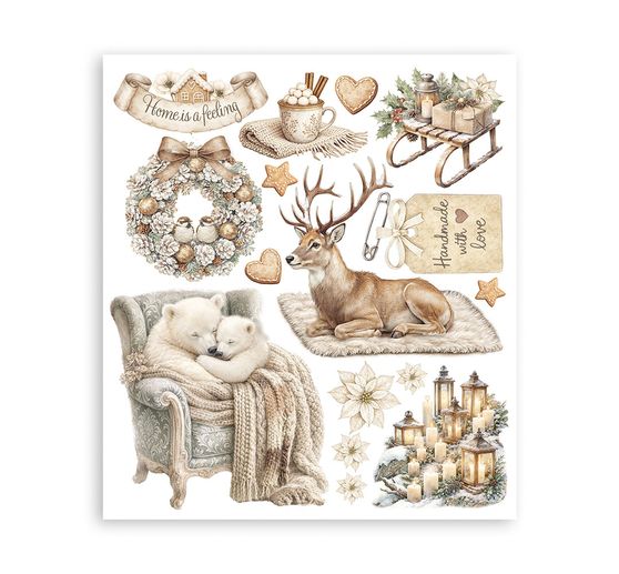 Assortiment de Rub On XL Stamperia &laquo; White Christmas &raquo;