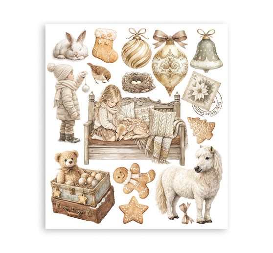 Assortiment de Rub On XL Stamperia &laquo; White Christmas &raquo;