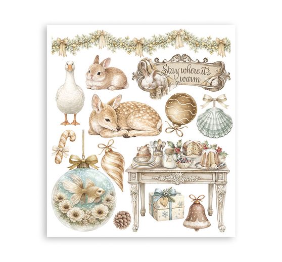 Assortiment de Rub On XL Stamperia &laquo; White Christmas &raquo;