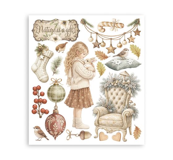 Assortiment de Rub On XL Stamperia &laquo; White Christmas &raquo;